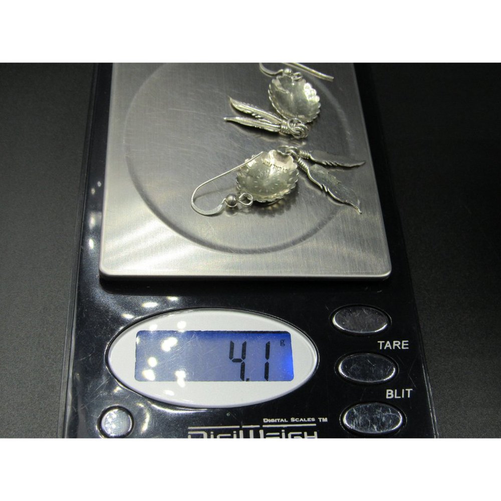 Sterling Silver Fancy Pattern Feather Dangle Earr… - image 5